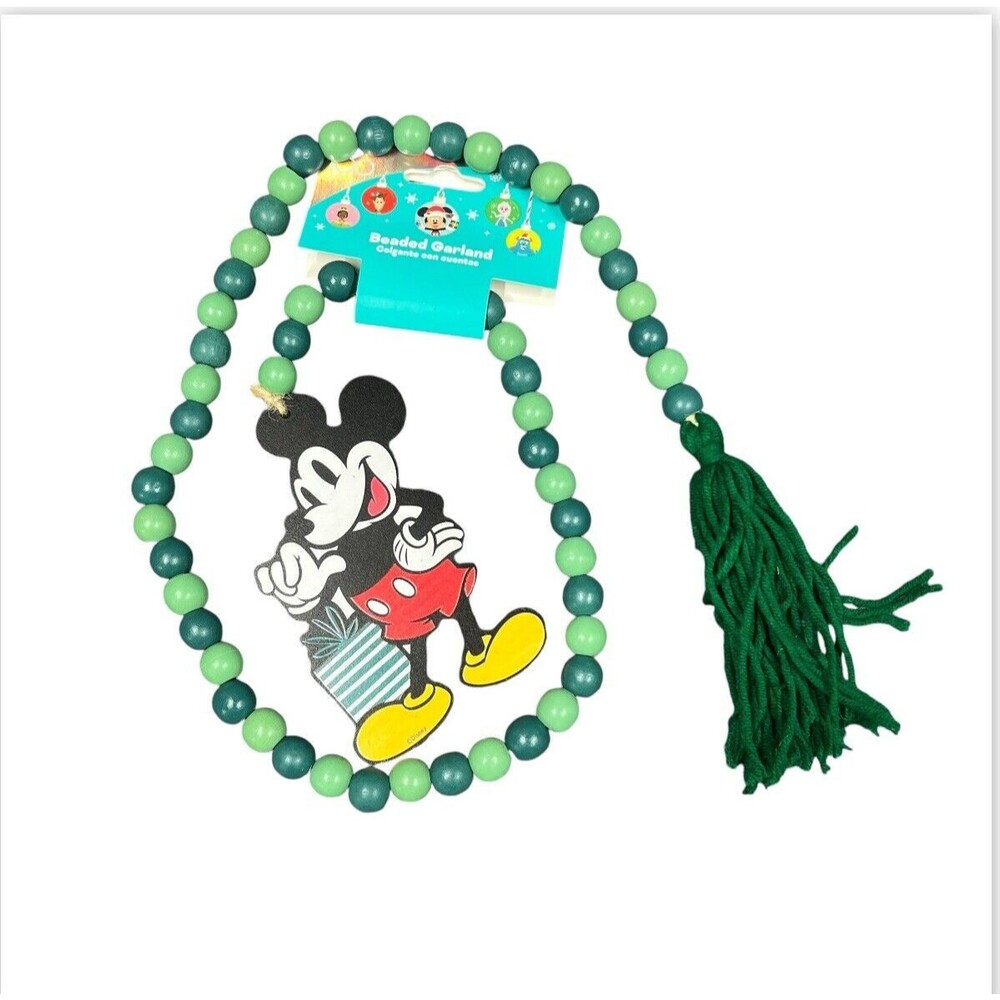 Disney 100 Ruz Christmas Mickey Mouse Wood 44" Bead Garland Tree‎ Holiday Decor